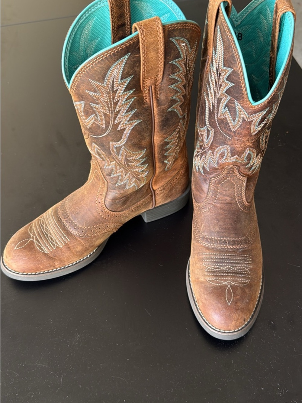 Ariat Brown Leather Western Ankle Boots with Turquoise Interior